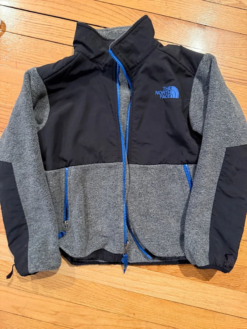 The North Face Kids Grey & Black Jacket with Blue Trim